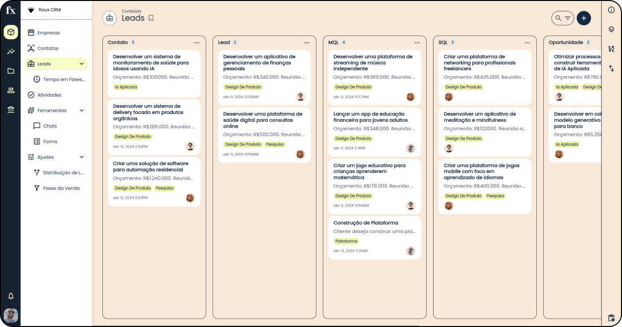 Screenshot Kanban CRM com Inteligência Artificial